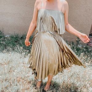 j crew gold pleated dress